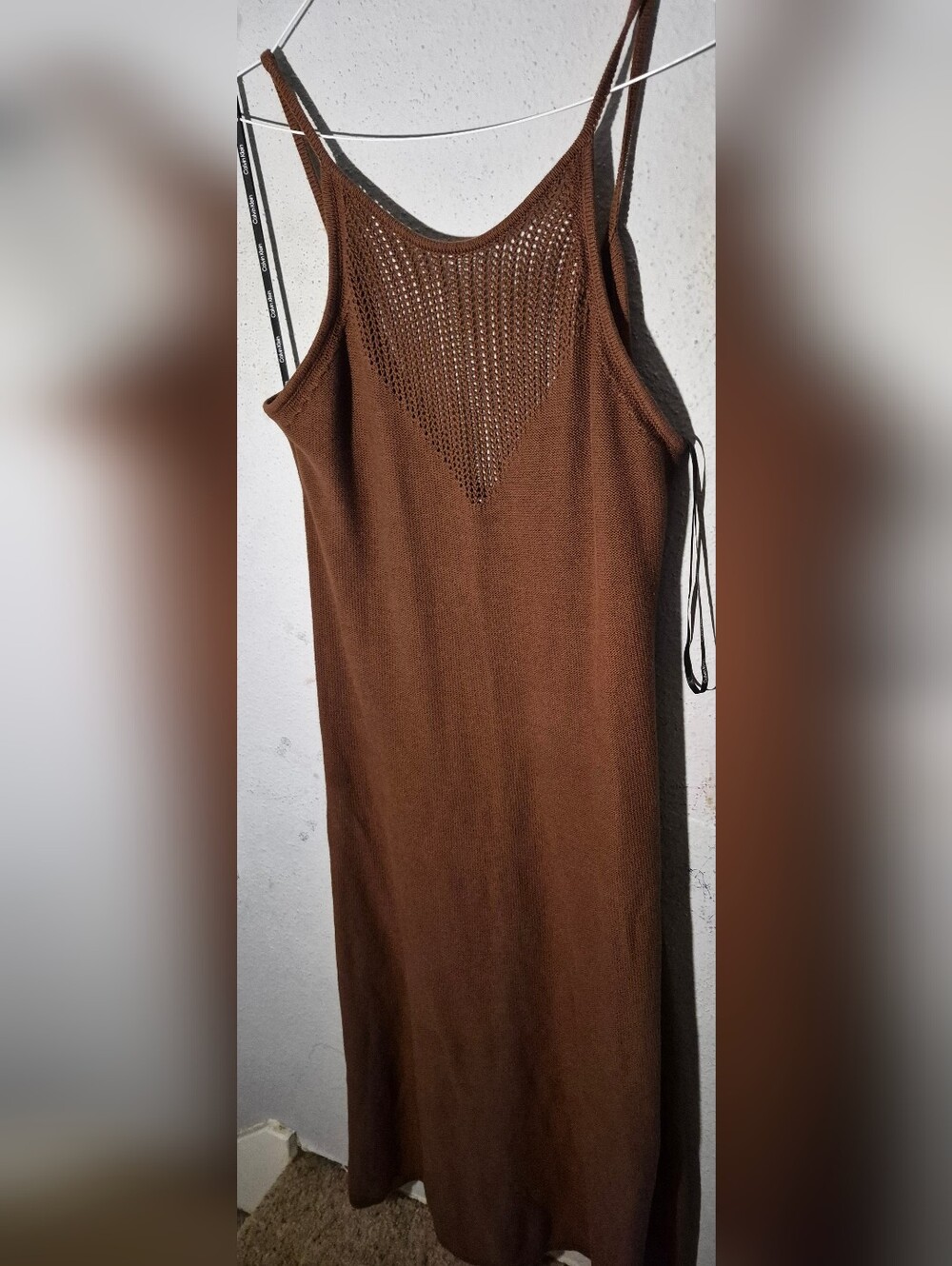 Calvin Klein Brown Crochet Knit Maxi Dress - Side Slit - Size Xl